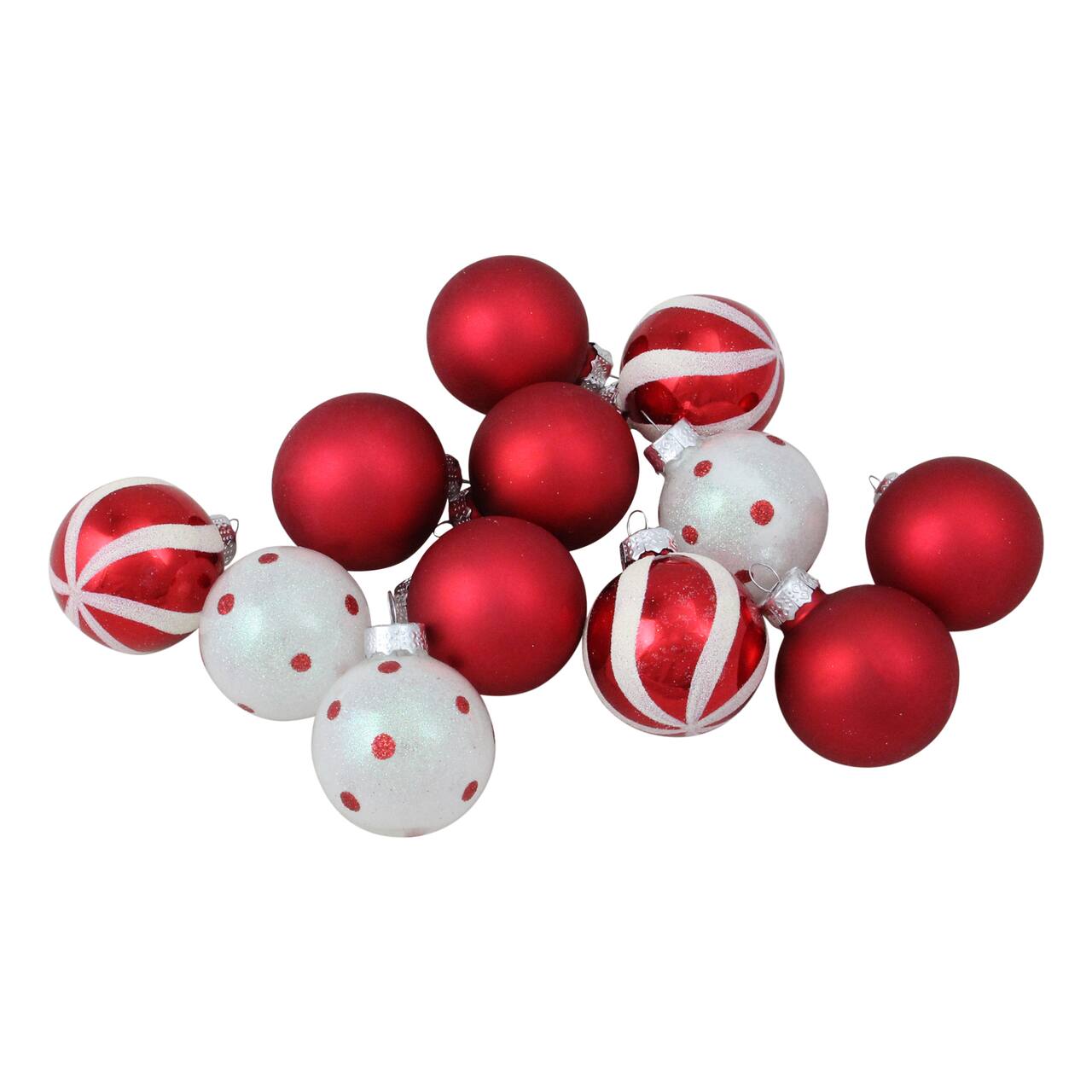 12ct. 1.75" 2-Finish Red & White Glass Ball Ornaments